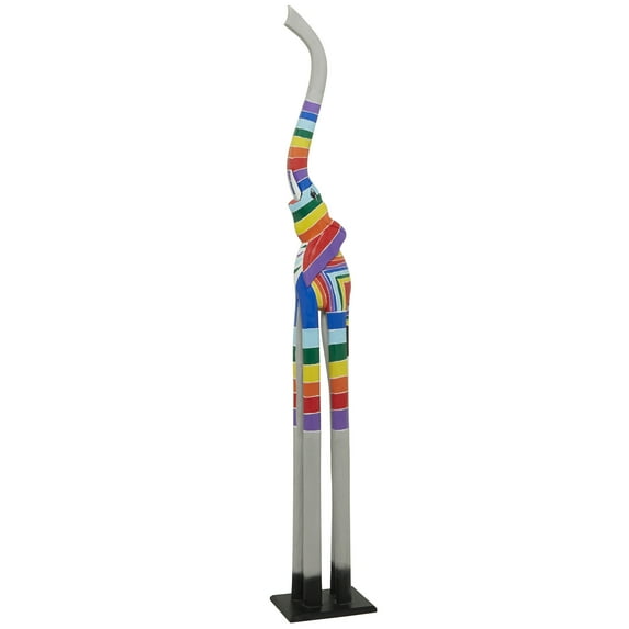6" x 59" Multi Colored Wood Striped Elephant Sculpture, by DecMode