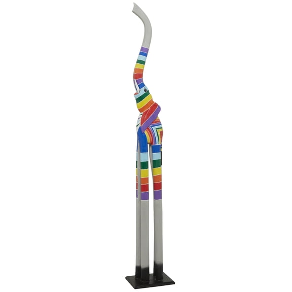 6" x 59" Multi Colored Wood Striped Elephant Sculpture, by DecMode