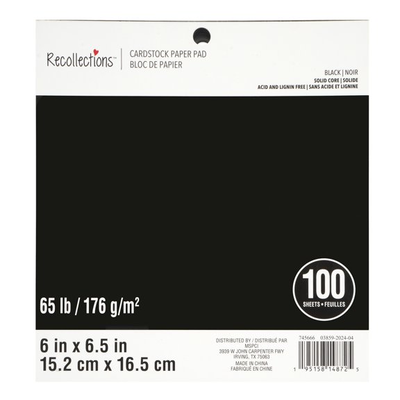 6" x 6.5" Black Cardstock Paper Pad by Recollections - Acid and Lignin Free Paper for Scrapbooks - Arts & Crafts - 6 Pack