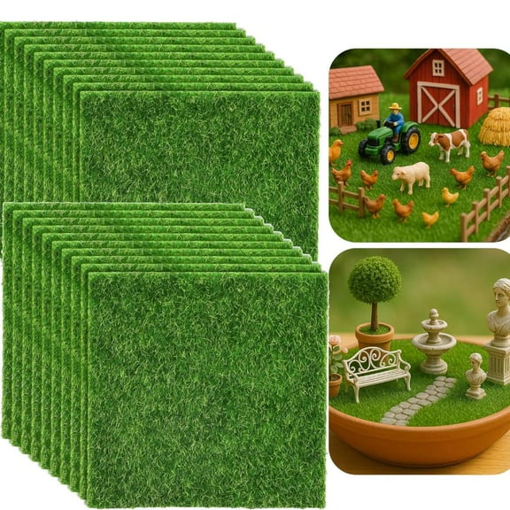 6" x 6" Artificial Fake Grass Crafts Decoration, 12 Packs