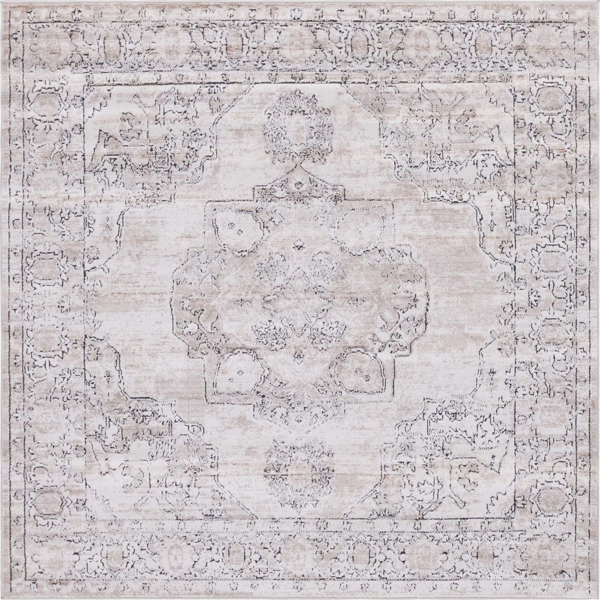 Portland Canby 6' Square Area Rug in Ivory, Gray, and Beige Medallion