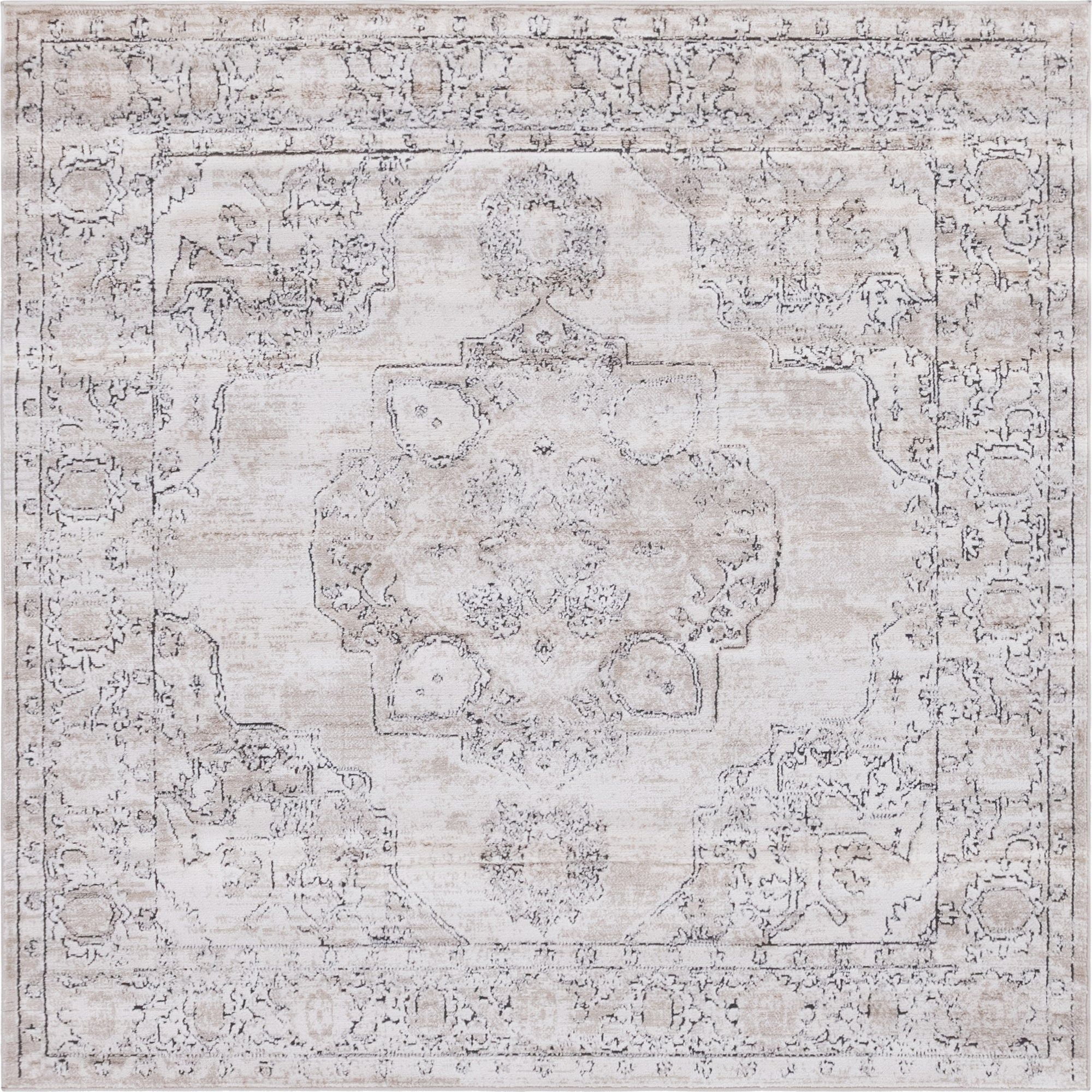 Portland Canby 6' Square Area Rug in Ivory, Gray, and Beige Medallion