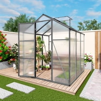 6 x 6 FT Greenhouse, Polycarbonate Green House with Roof Air Vent, Raised Base, Anchor and Windproof Aluminum Frame for Outdoor Garden Backyard black