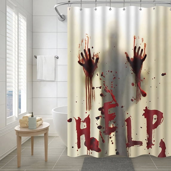 6 x 6 FT Halloween Shower Curtain Bathroom Curtain Decoration, Help with Bloody Hands Shower Curtains with 12 Hooks for Halloween Decorations