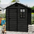 thumbnail image 1 of 6 x 6 FT Resin Storage Shed - Outdoor Garden Storage Shed, Heavy-Duty, Waterproof UV-Resistant Tool Shed, Large Plastic Garden Sheds with Window & Lockable Door for Tool, Bike,Garbage and More,Black, 1 of 9