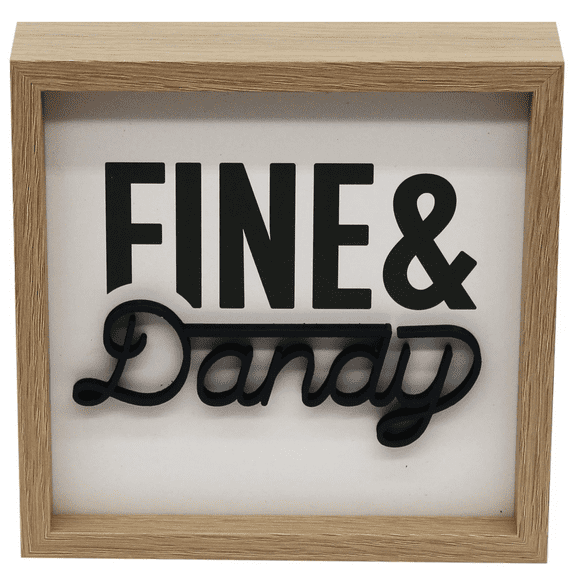 6 in x 6 in Fine and Dandy Caption Box Decor, Fun Message Display for Desk, Shelf, Table, Compact, Lightweight, Adds Personality to Office, Home, Trendy Decorative Accent, Beige, White