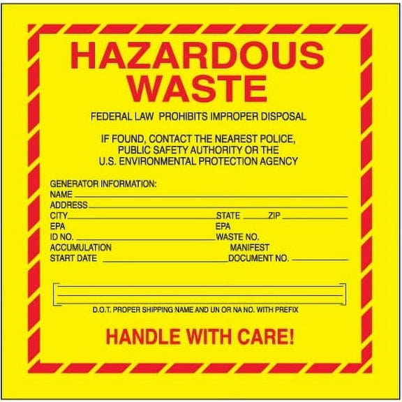 6" x 6" - "Hazardous Waste - Standard" Labels - 500 Per Roll