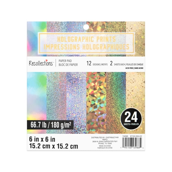 6" x 6" Holographic Prints Paper Pad by Recollections - Acid and Lignin Free Paper for Scrapbooks - Arts & Crafts - 12 Pack