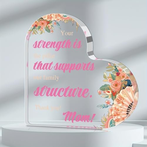 6 x 6 Inch Heart Shape Acrylic Plaque Block Transparent Floral Ornament Sleek Lightweight Acrylic Desk Decor Tabletop Keepsake Gift for Mom from Daughter Home Desk Mothers Day Birthday