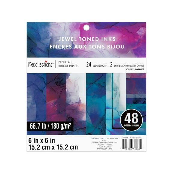 6" x 6" Jewel Toned Inks Paper Pad by Recollections - Acid and Lignin Free Paper for Scrapbooks - Arts & Crafts - 12 Pack