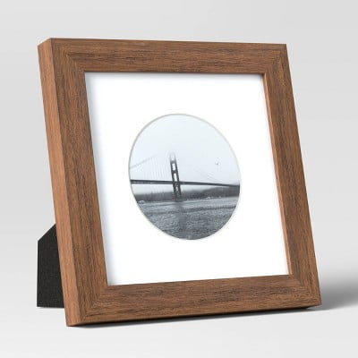 6" x 6" Matted to 4" x 4" Single Image Table Frame with Circle Brown - Polystyrene Material, Easel Back