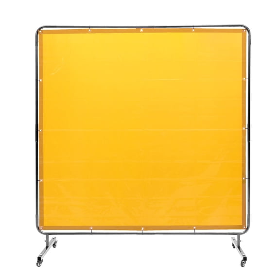 6' x 6' Portable Welding Screen with Frame, Flame Resistant Vinyl Welding Curtain with 4 Swivel Wheels 2 Lockable for Industrial Workshop, Yellow
