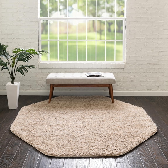 Unique Loom Everyday Shag Collection Area Rug - Solid (6' Octagon Taupe)