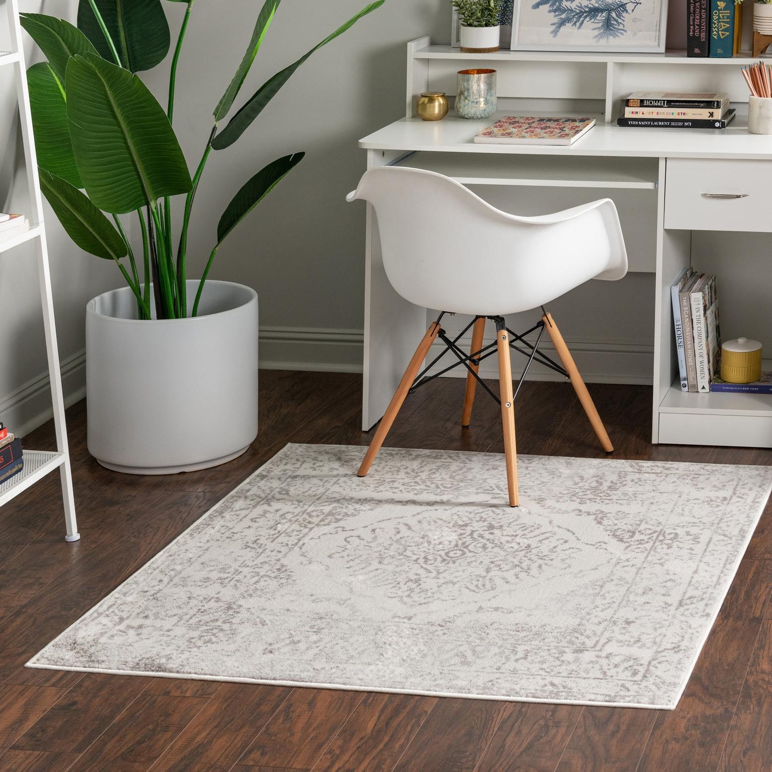 Elegant Ivory 6' Square Synthetic Easy-Care Area Rug
