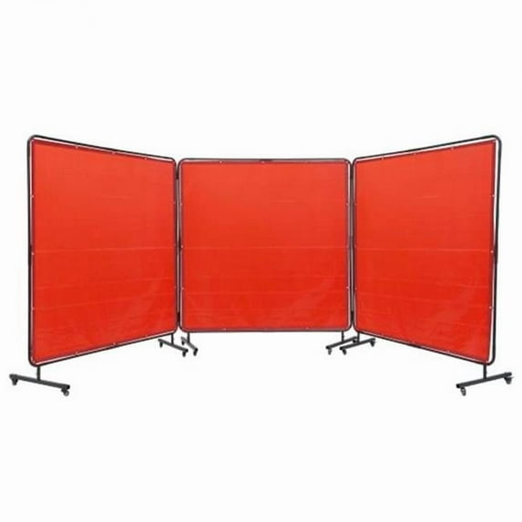 6 x 6 ft. 3-Panel Welding Curtain Screen with Frame, Red