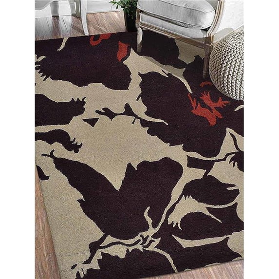 6 x 6 ft. Hand Tufted Wool Floral Square Area Rug, Beige & Brown