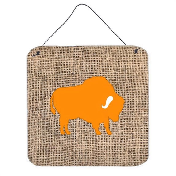 6 x 6 in. Buffalo Burlap and Orange Aluminium Metal Wall Or Door Hanging Prints