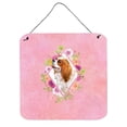 thumbnail image 1 of 6 x 6 in. Cavalier King Charles Spaniel Pink Flowers Wall or Door Hanging Prints, 1 of 1