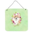thumbnail image 1 of 6 x 6 in. Corgi Green Flowers Wall or Door Hanging Prints, 1 of 1
