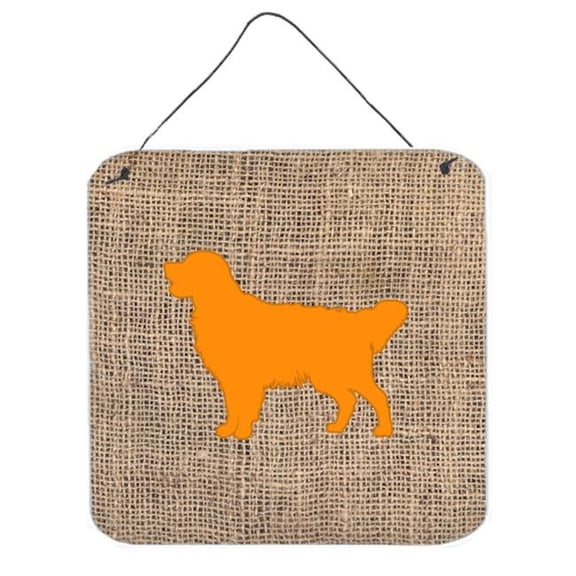 6 x 6 in. Golden Retriever Burlap and Orange Aluminium Metal Wall Or Door Hanging Prints