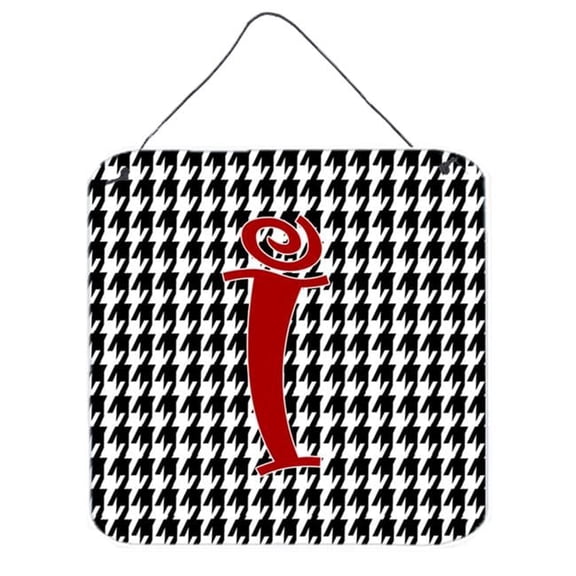 6 x 6 in. Letter I Initial Monogram - Houndstooth Black Aluminium Metal Wall or Door Hanging Prints