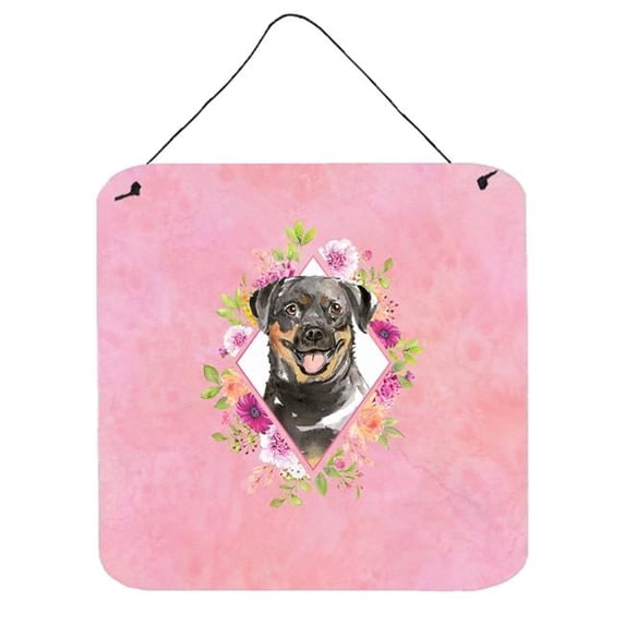6 x 6 in. Rottweiler Pink Flowers Wall or Door Hanging Prints