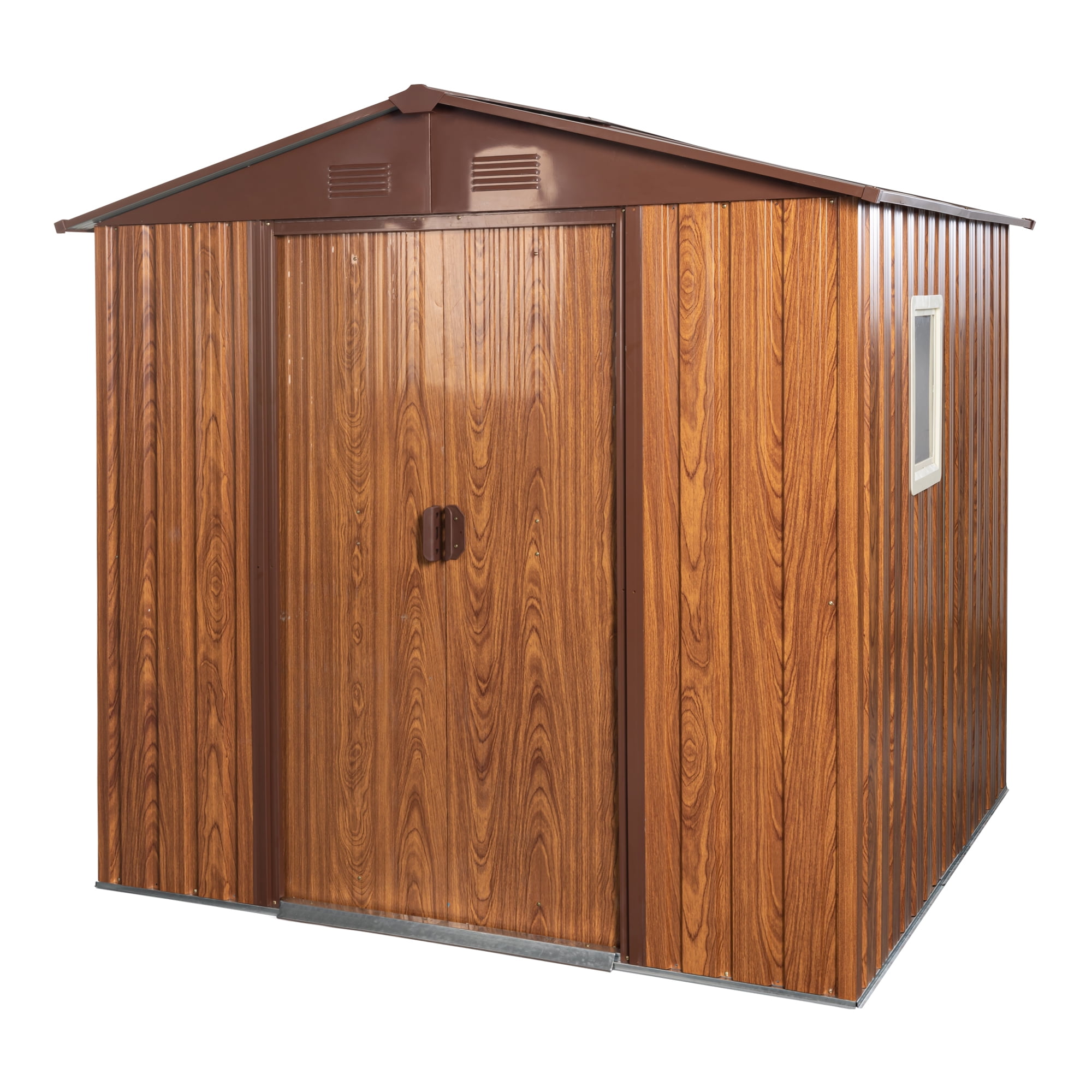 6 x 6FT Brown Aluminum Sliding Door Outdoor Storage Shed