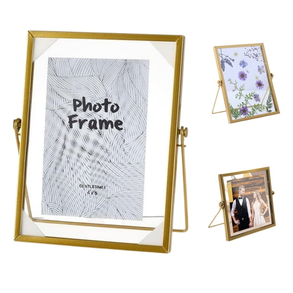6 x 7.85in Metal Photo Frames, Floating Picture Frame for Photo 4*6, 2x3, Small Gold Frames Glass Frames for Pressed Flowers, Stand Photo Frames in Gold