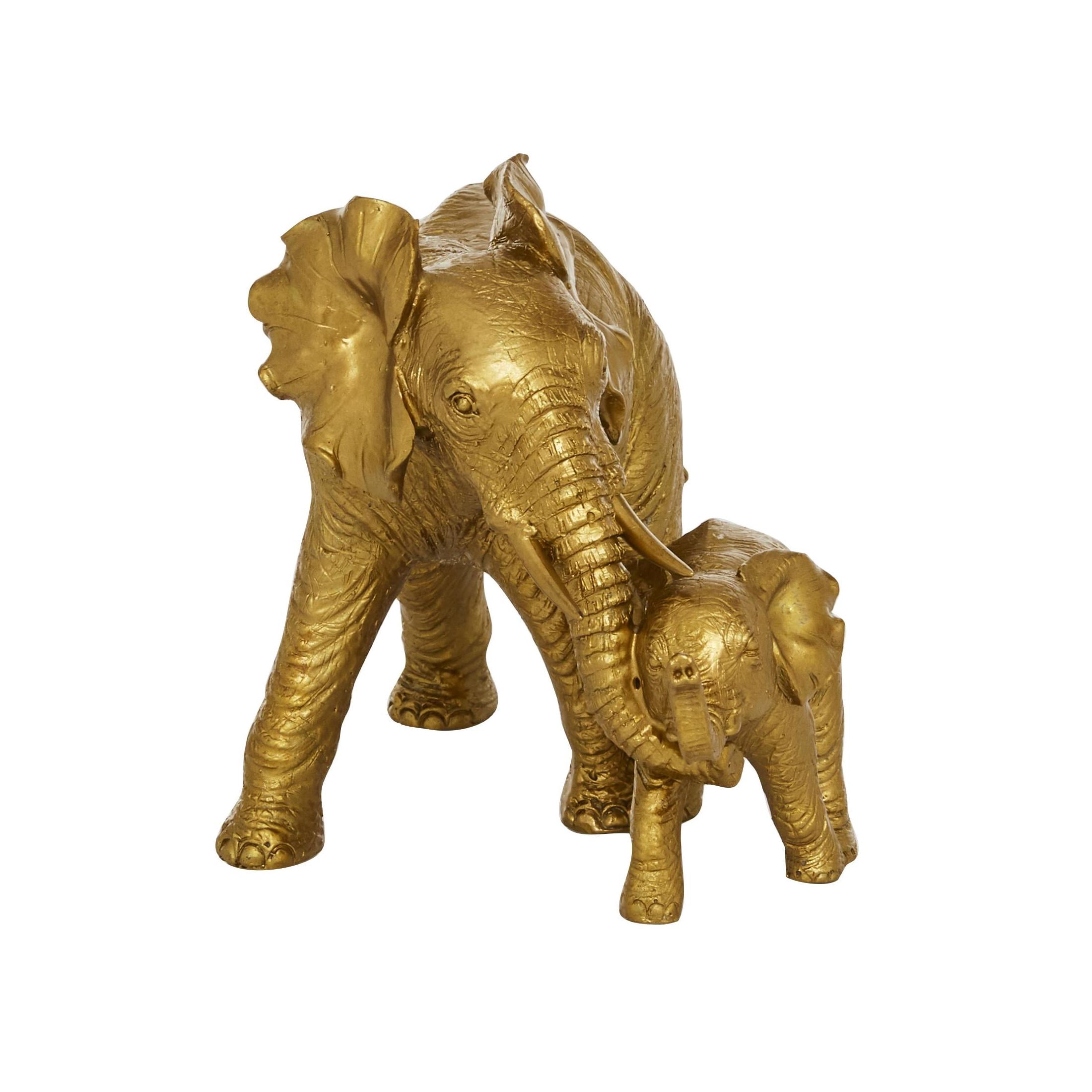 6" x 7" Gold Polyresin Elephant Sculpture, by DecMode