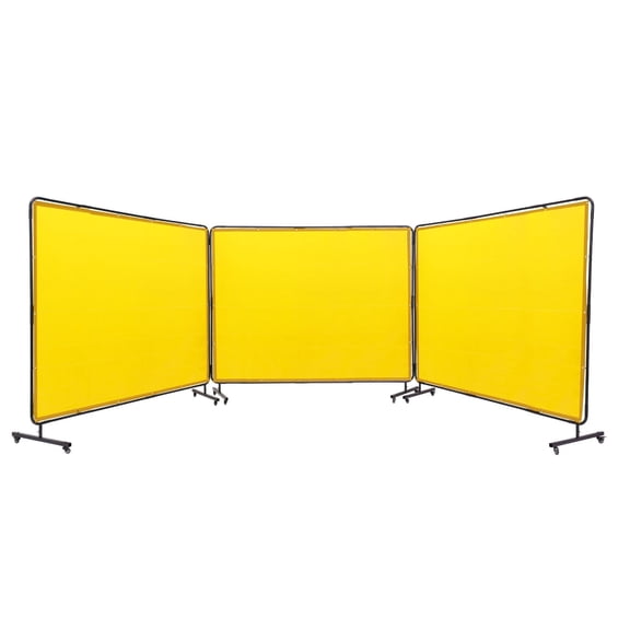 6' x 8' 3-Panel Mobile Welding Screen, Flame Resistant Vinyl Curtain with Frame, 12 Swivel 6 Lockable Wheels, Portable Industrial Workshop Screen, Yellow