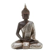 6" x 8" Black Polystone Meditating Buddha Sculpture with Engraved Carvings and Relief Detailing, by DecMode