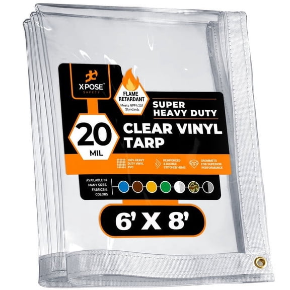 6' x 8' Clear Vinyl Tarp -20 Mil Transparent with Brass Grommets-Multipurpose-by Xpose Safety