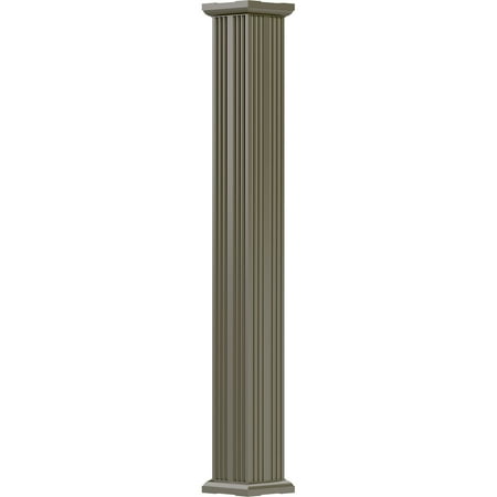 6" x 8' Endura-Aluminum Column, Square Shaft (For Post Wrap Installation), Non-Tapered, Fluted, Clay Finish w/ Capital & Base