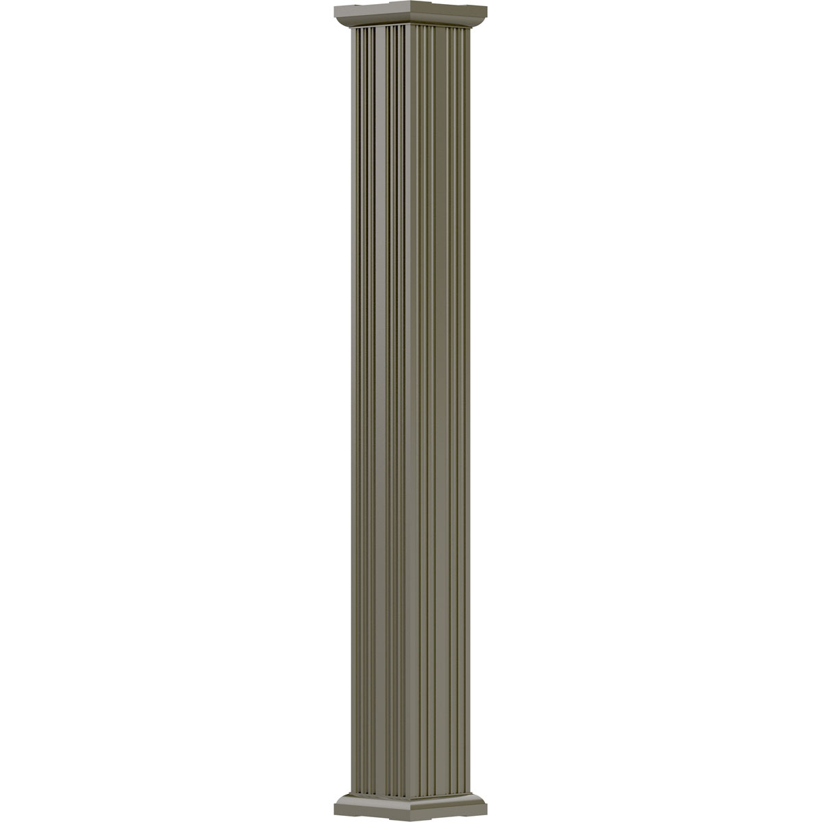 6" x 8' Endura-Aluminum Column, Square Shaft (Load-Bearing 23,000 lbs), Non-Tapered, Fluted, Clay Finish w/ Capital & Base