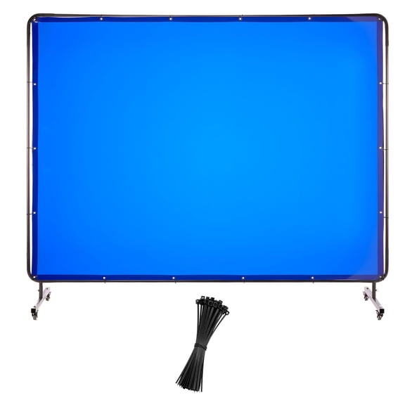 6 x 8 FT Industrial Welding Screen, 6-Level UV Protection Flame Resistant Vinyl Curtain with Frame, Lockable Swivel Wheels for Workshop Safety, Blue