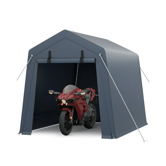 6 x 8 Ft Bike Shed ATV Storage Tent Portable Storage Shed Outdoor Carport Tarp Sheds with Roll-Up Door for Motorcycle, Car, Garden Tools