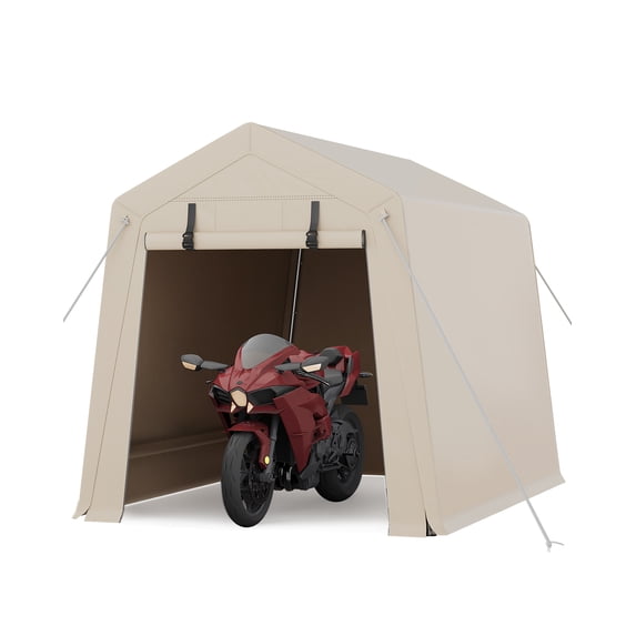6 x 8 Ft Bike Shed ATV Storage Tent Portable Storage Shed Outdoor Carport Tarp Sheds with Roll-Up Door for Motorcycle, Car, Garden Tools
