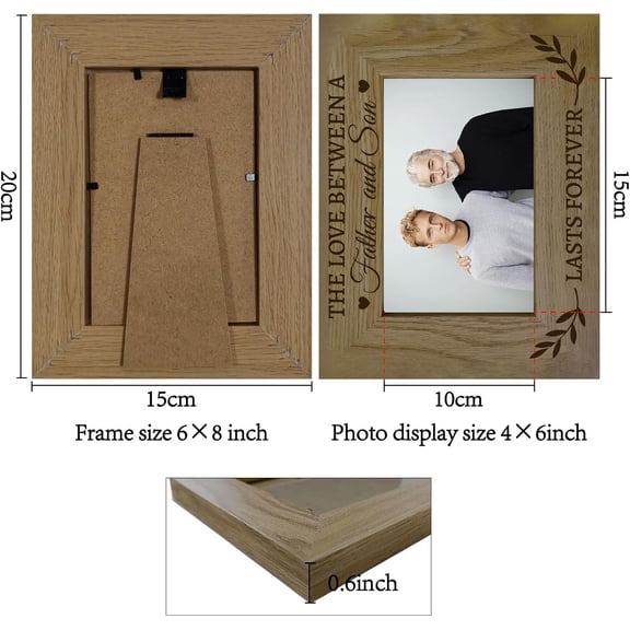 6 x 8 Inch Father and Son Picture Frame Tabletop Wood Frame Display Suit 4 x 6 Inch Photo Word Rectangle Natural Decor Set for Printing Pictures Photo Props Wall Decoration Accessories