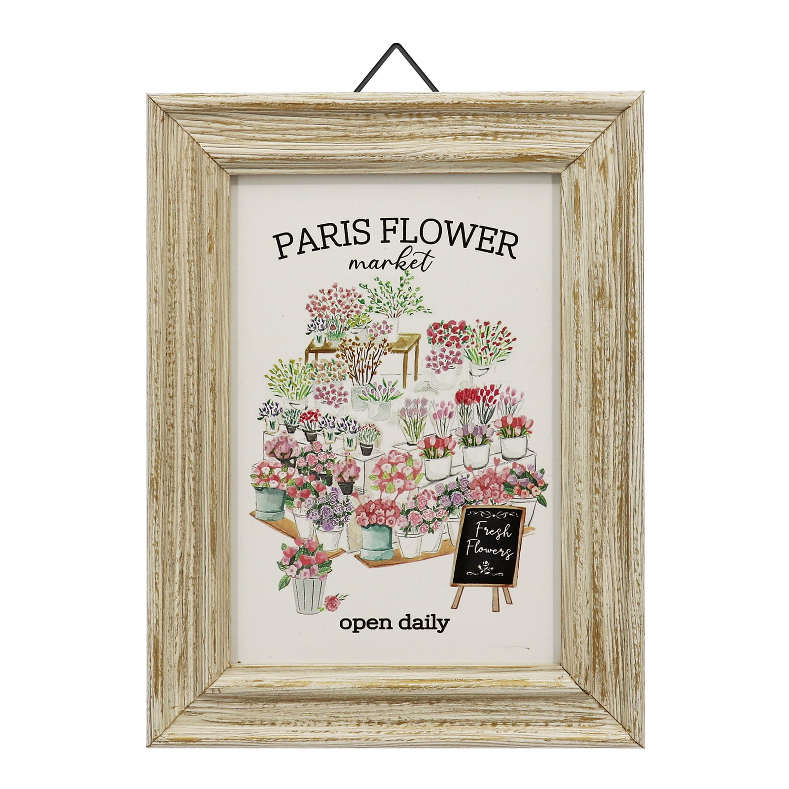 6" x 8" Paris Flower Market Wall Decor in Whitewashed Wood Frame