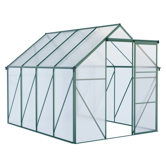 6' x 8' Walk-In Polycarbonate Greenhouse with Adjustable Roof, Green