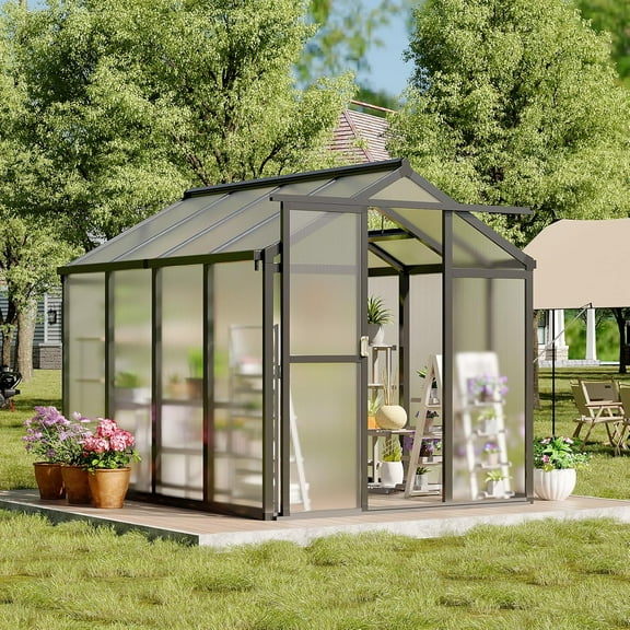 6' x 8' Walk-in Greenhouse with Roof Vent,Heavy Polycarbonate Aluminum Greenhouse for Winter Garden,Backyard,Patio,Lawn,Easy Assembly