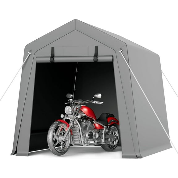 6 x 8 ft Portable, Carport Storage Shed with Heavy Duty Waterproof Tarp & 2 Roll-Up Zipper Doors, Ideal Tent for Motorcycles, Bikes, Garden Tools, and Firewood