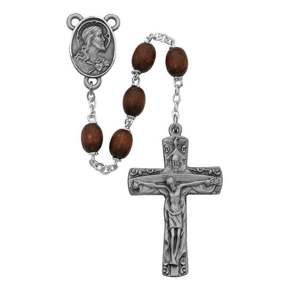 6 x 8 mm Wood Trinity Cross Rosary Set - Brown