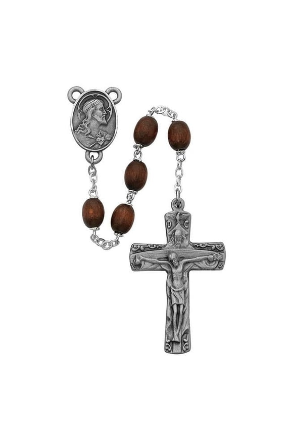 6 x 8 mm Wood Trinity Cross Rosary Set - Brown