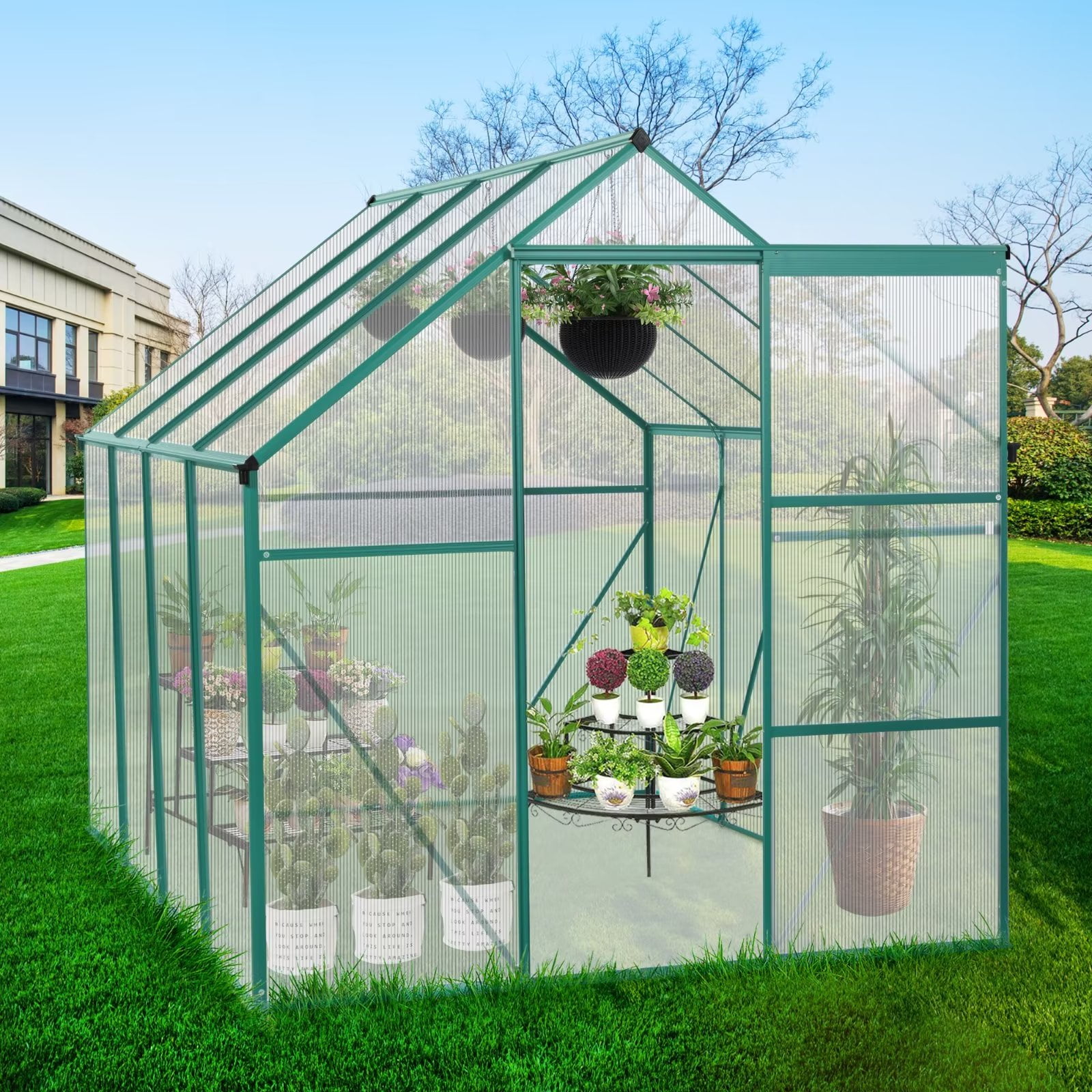 6 x 8FT Large Greenhouses for Outdoors, 8mm Thick Polycarbonate Heavy