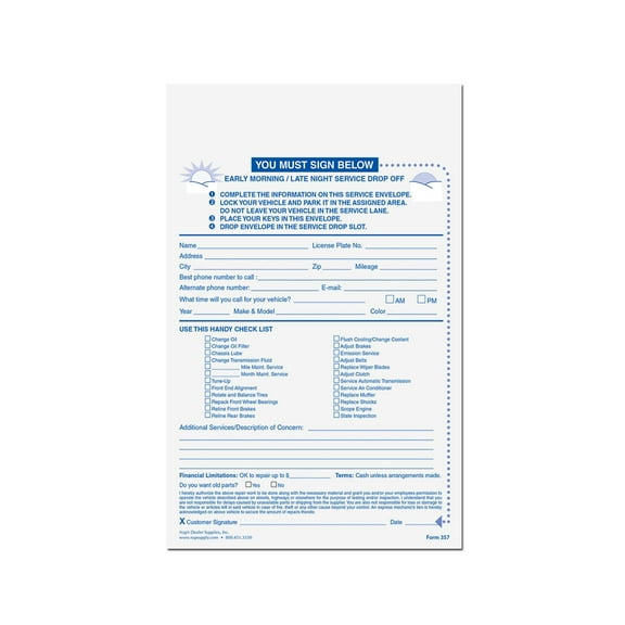 6 x 9 Auto Late Night Key Drop Envelopes - Pack/100