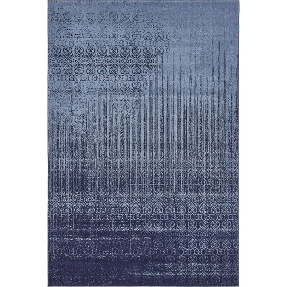 6' x 9' Blue and Navy Blue Geometric Rectangular Area Throw Rug