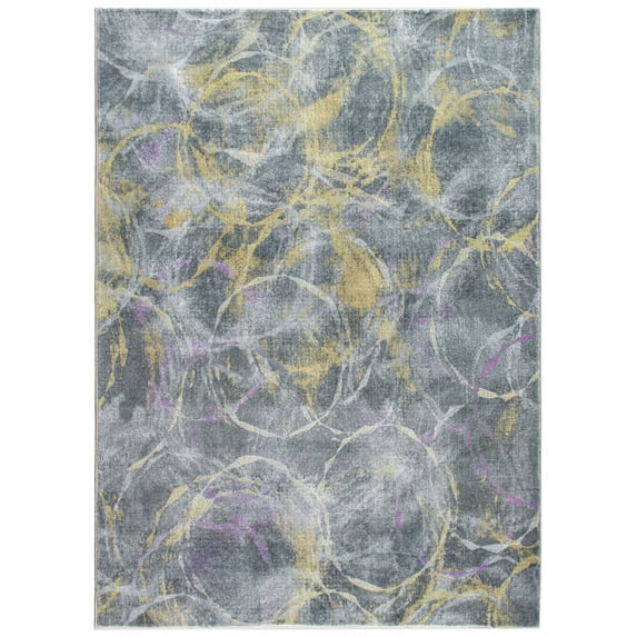 6’ x 9’ Gray Gold Abstract Rings Area Rug