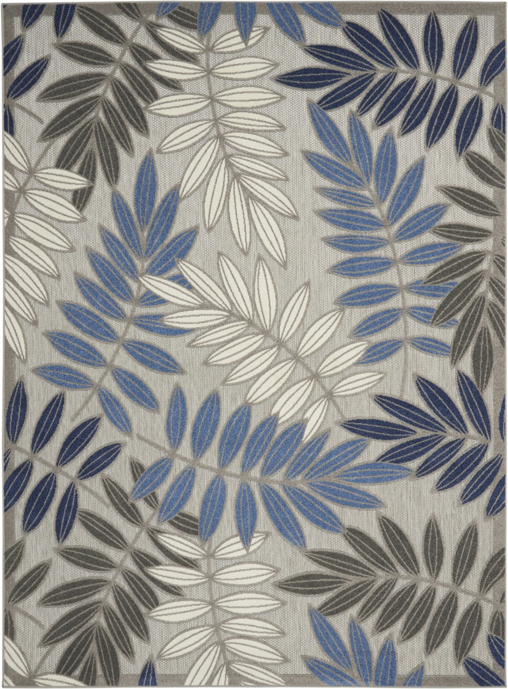 Gray and Blue Floral Synthetic 6' x 9' Indoor Outdoor Area Rug