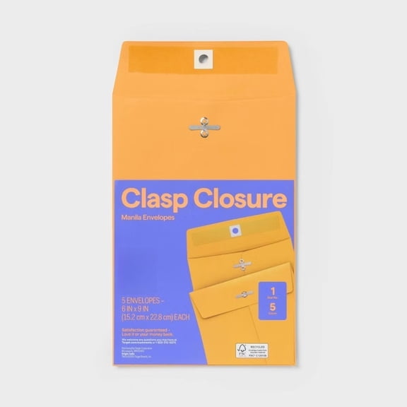 6 x 9 Inch Manila Envelopes, Clasp Closure Beige Small Mailing Paper Envelopes, 5 Count